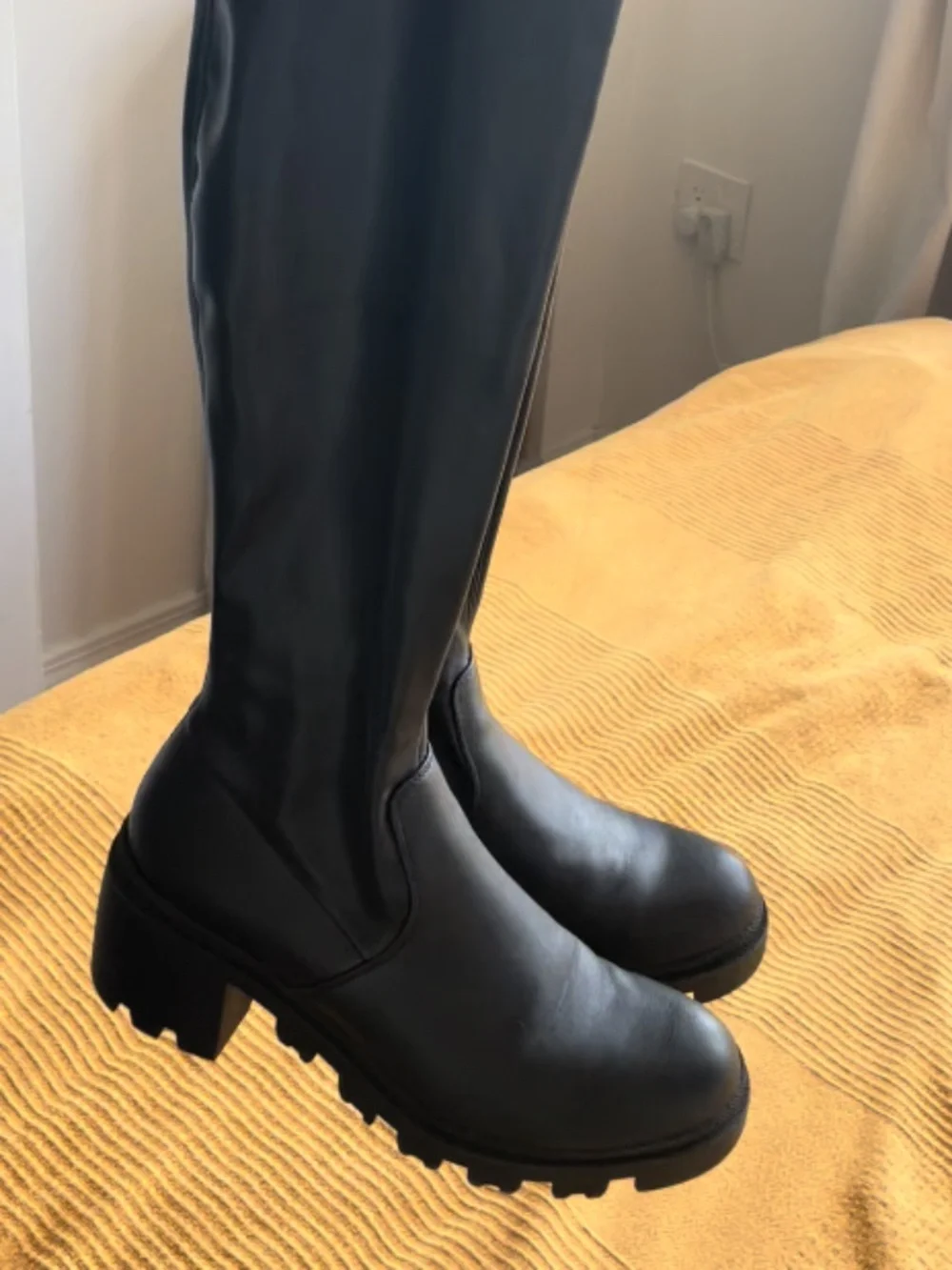 Over the knee faux leather black boots